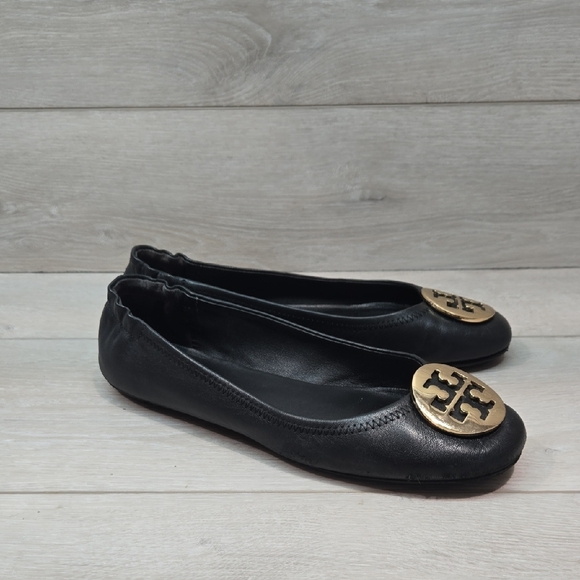 Tory Burch Women Leather Black Ballet Flats Slip On Shoes Sz 8.5M - Picture 1 of 16